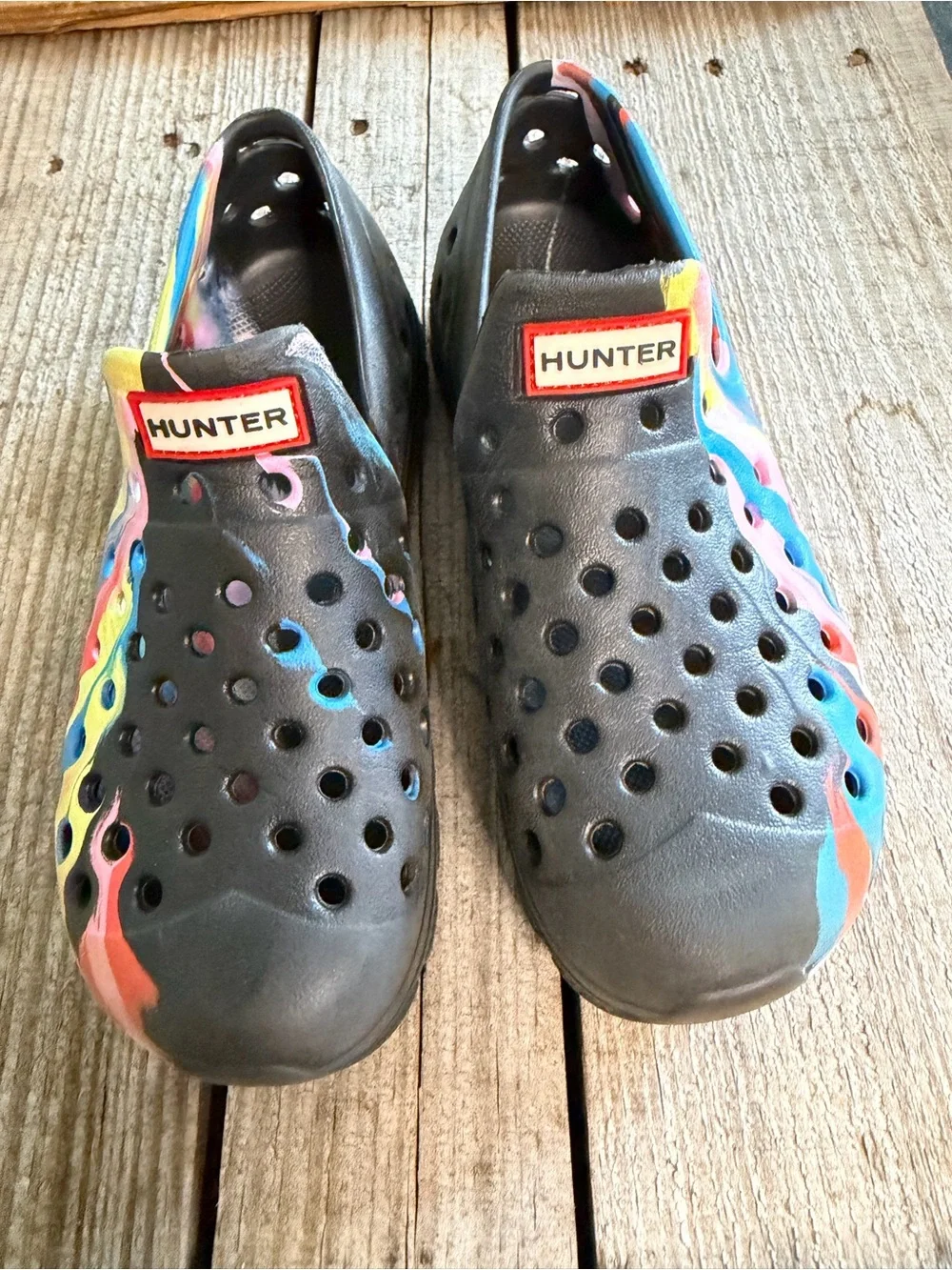 Hunter Kids Marble Water Shoes Black Multicolor Slip On Size 11
